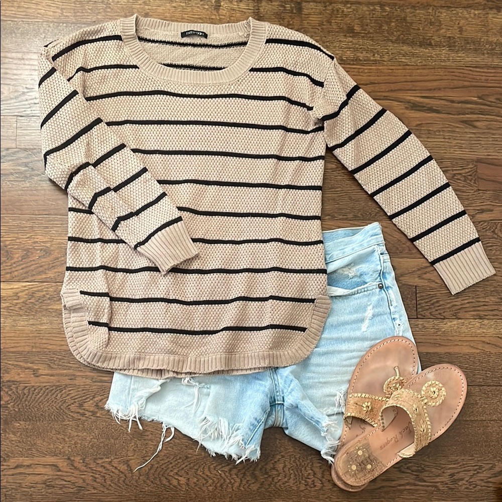 Papermoon Tan and Black Crew Neck Sweater